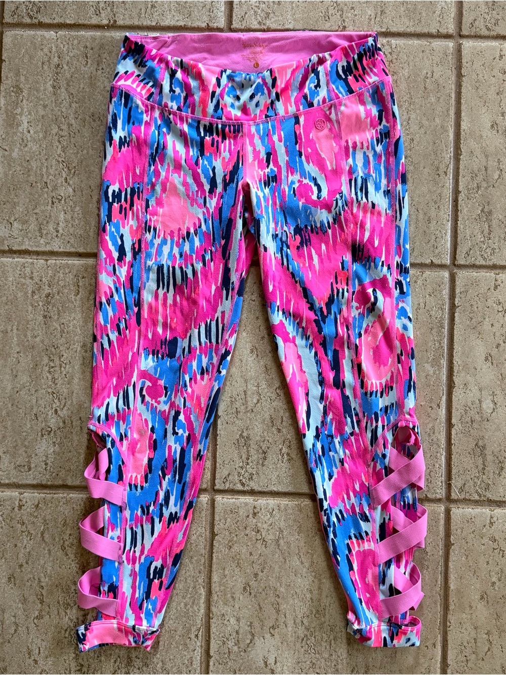 Lilly Pulitzer Callie Weekender Leggings Size Large Pink Criss‎ Cross Activewear